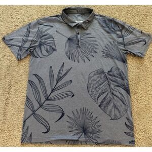 Swannies Golf Polo Shirt XL Blue Palm Leaves Tropical All Over Print Performance